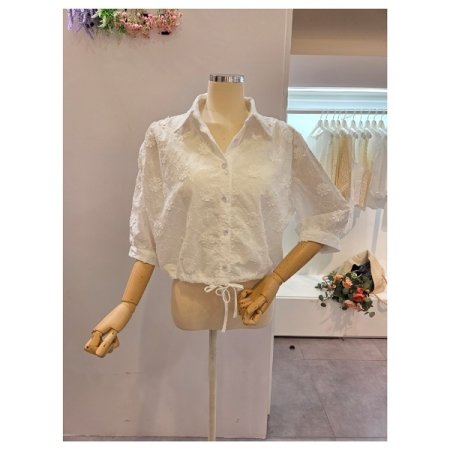 꽃 자수 스트링 셔츠
