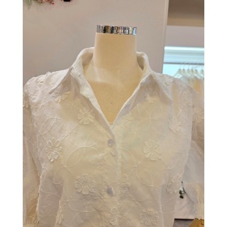 꽃 자수 스트링 셔츠