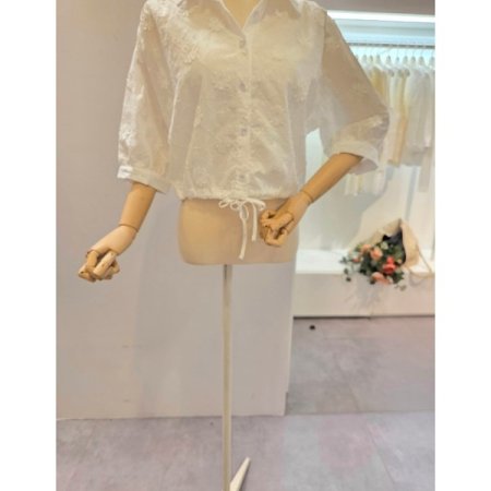 꽃 자수 스트링 셔츠