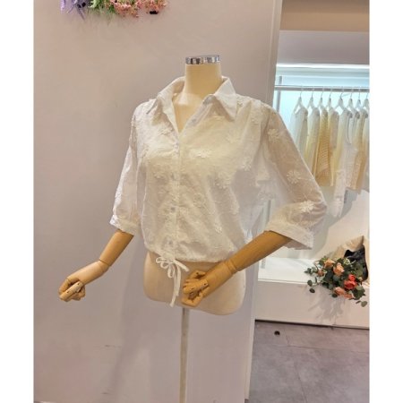 꽃 자수 스트링 셔츠