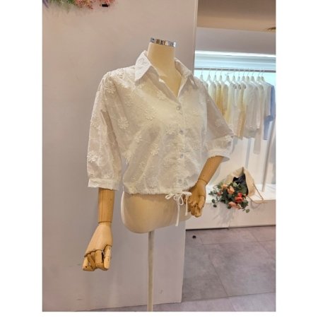 꽃 자수 스트링 셔츠