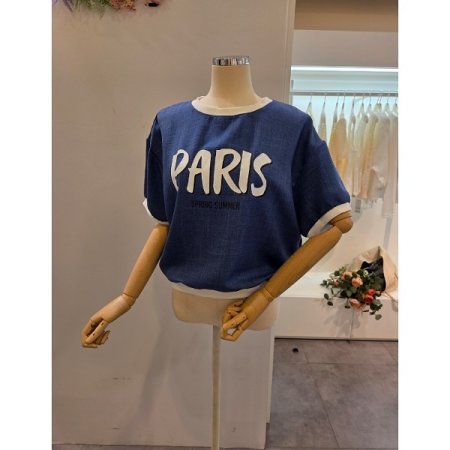 배색포인트 프린팅 티셔츠