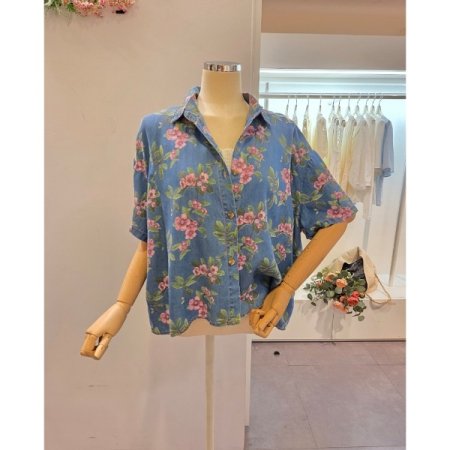 플라워 카라 청 셔츠