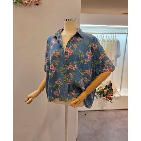 플라워 카라 청 셔츠