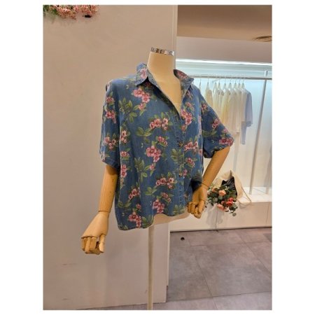 플라워 카라 청 셔츠