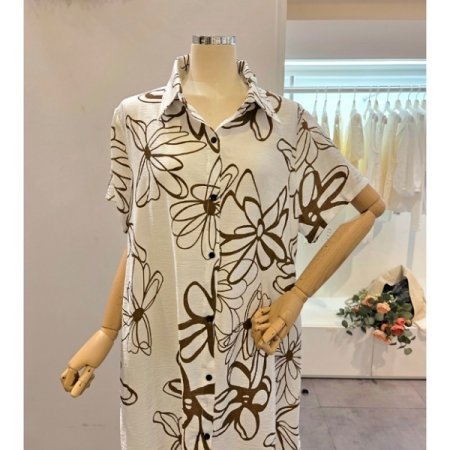 플라워 나염 셔츠 원피스