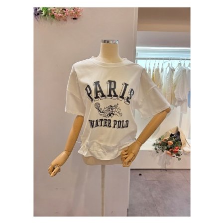 밑단 배색 스트링 티셔츠