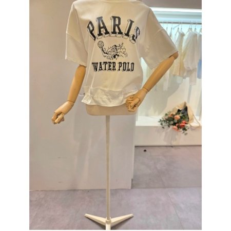 밑단 배색 스트링 티셔츠