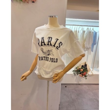 밑단 배색 스트링 티셔츠