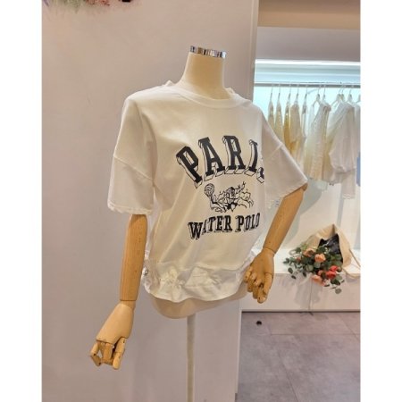 밑단 배색 스트링 티셔츠