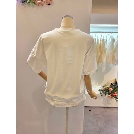 밑단 배색 스트링 티셔츠