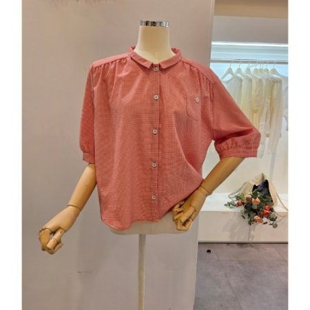 잔체크 5부소매 셔츠