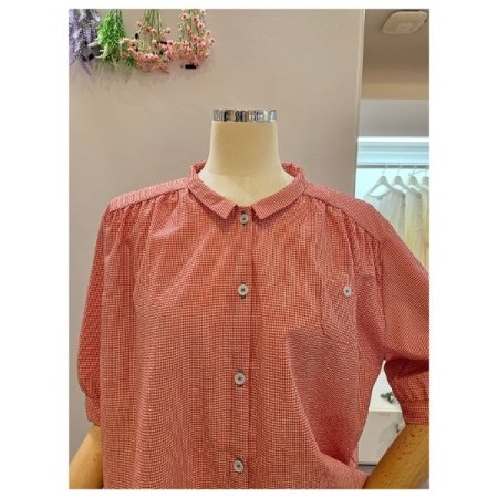 잔체크 5부소매 셔츠