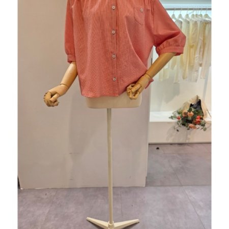 잔체크 5부소매 셔츠