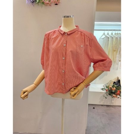 잔체크 5부소매 셔츠