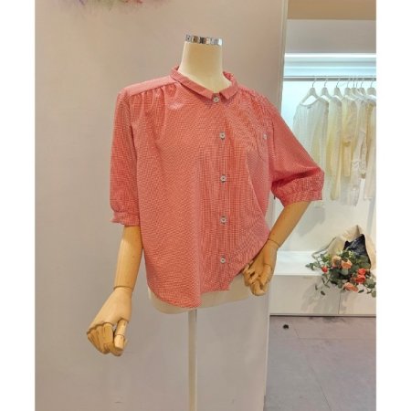 잔체크 5부소매 셔츠