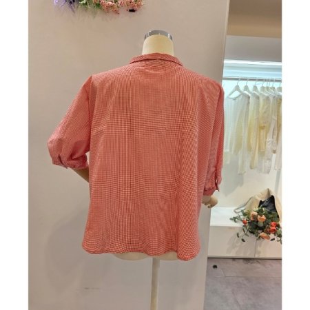 잔체크 5부소매 셔츠