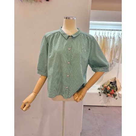 잔체크 5부소매 셔츠