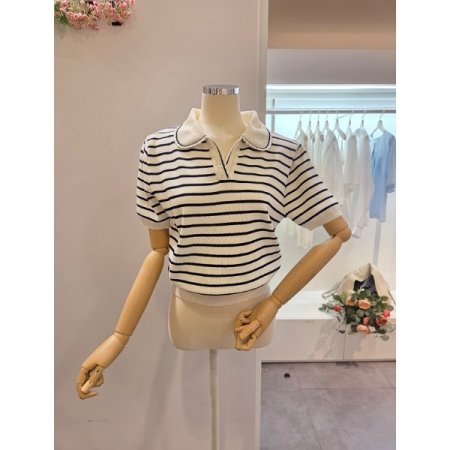 슬릿 카라 스트라이프 니트