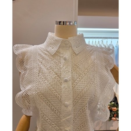 양 어깨 레이스 블라우스