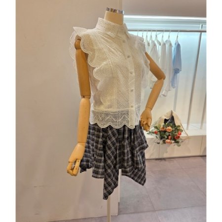 양 어깨 레이스 블라우스