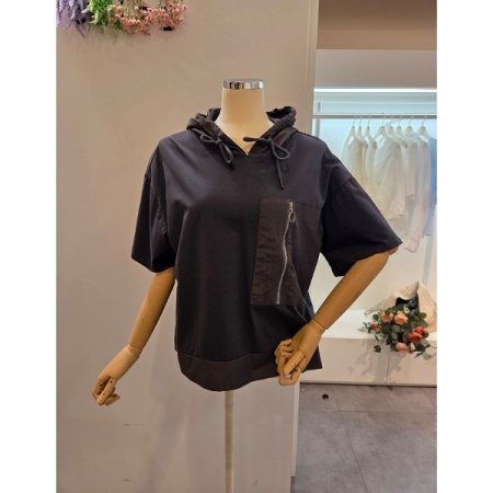 사이드 지퍼 후드 티셔츠