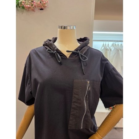 사이드 지퍼 후드 티셔츠