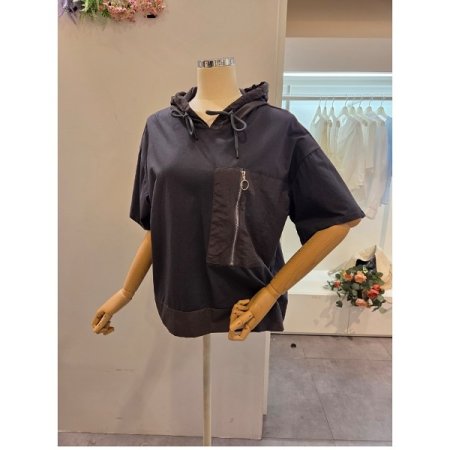 사이드 지퍼 후드 티셔츠