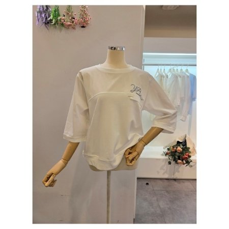 배색 레터링 7부소매 티셔츠