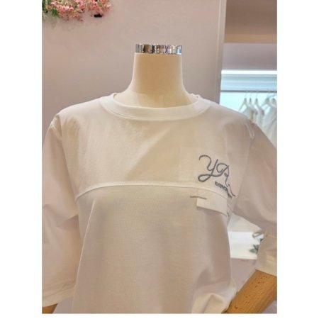 배색 레터링 7부소매 티셔츠