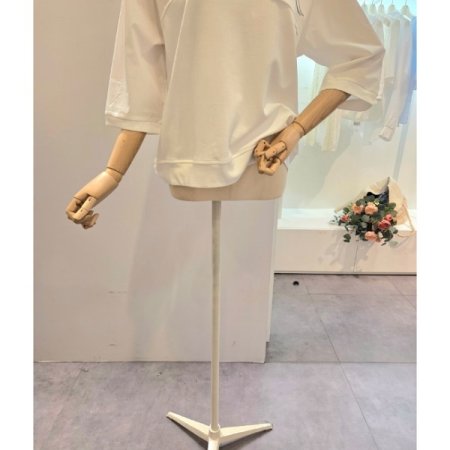 배색 레터링 7부소매 티셔츠