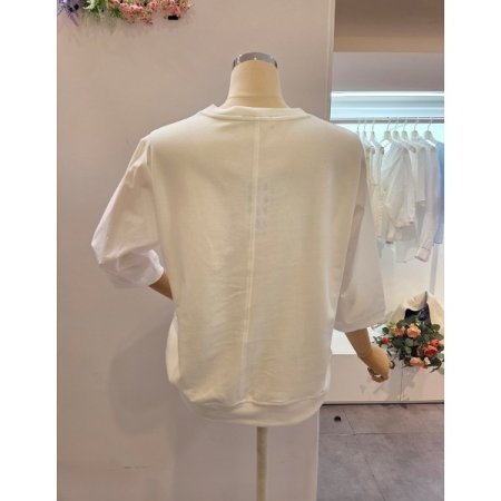 배색 레터링 7부소매 티셔츠