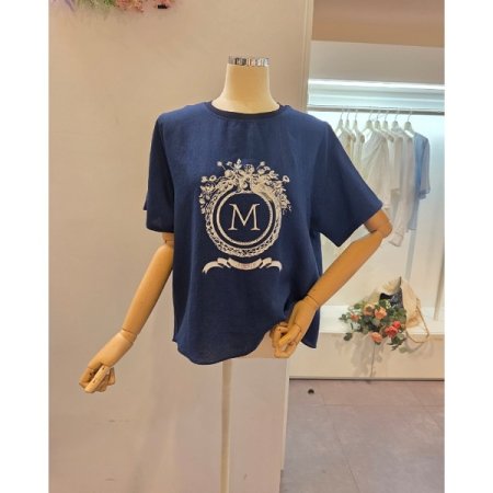 M레터링 라운드 티셔츠