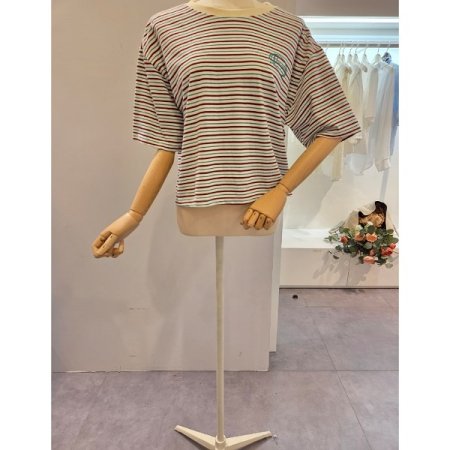 오버핏 레터링 스트라이프 티셔츠