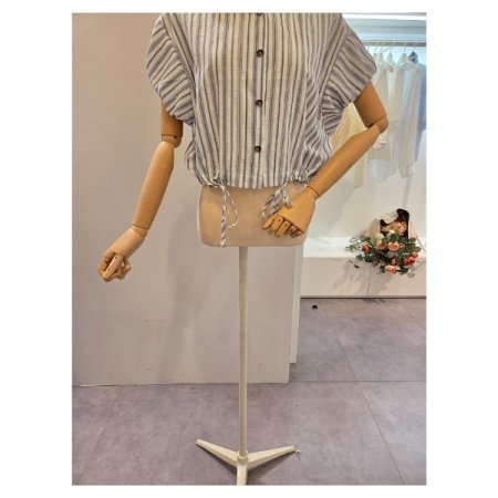 캡소매 줄지 스트링 셔츠