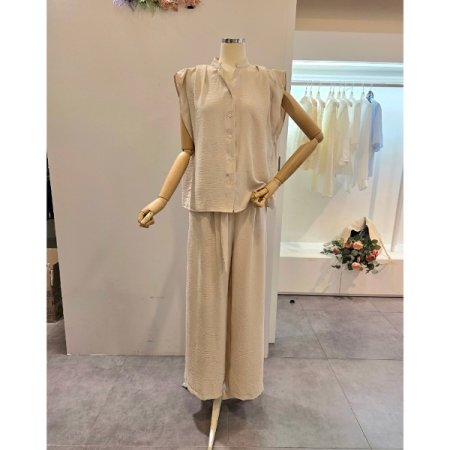 핀턱 카라 블라우스 팬츠 세트