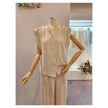 핀턱 카라 블라우스 팬츠 세트