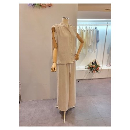 핀턱 카라 블라우스 팬츠 세트