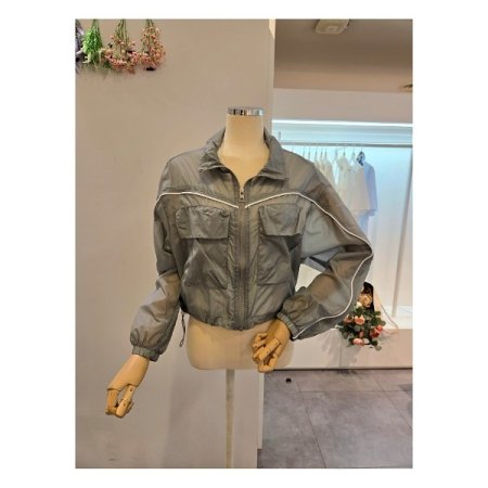 줄 배색 스트링 집업점퍼