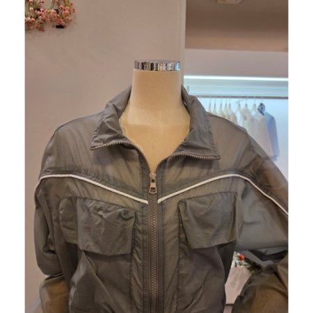 줄 배색 스트링 집업점퍼