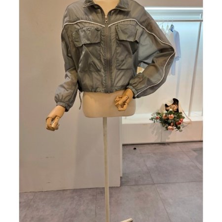 줄 배색 스트링 집업점퍼