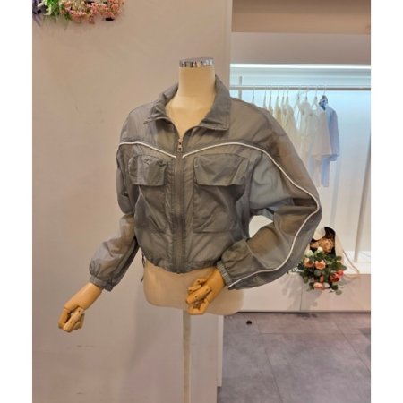 줄 배색 스트링 집업점퍼