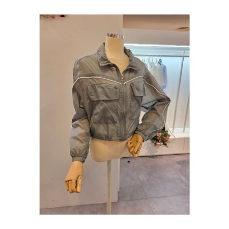 줄 배색 스트링 집업점퍼