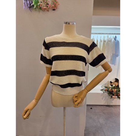 심플 배색 라운드 니트