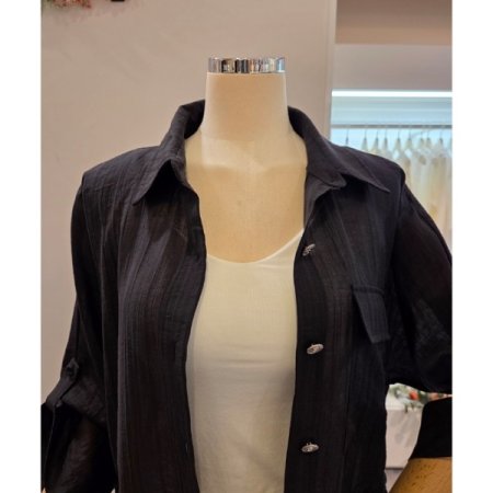 양 스트링 롤업 블라우스