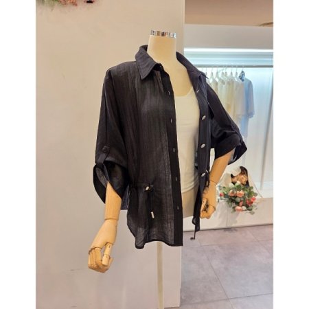 양 스트링 롤업 블라우스