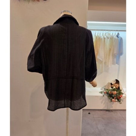 양 스트링 롤업 블라우스