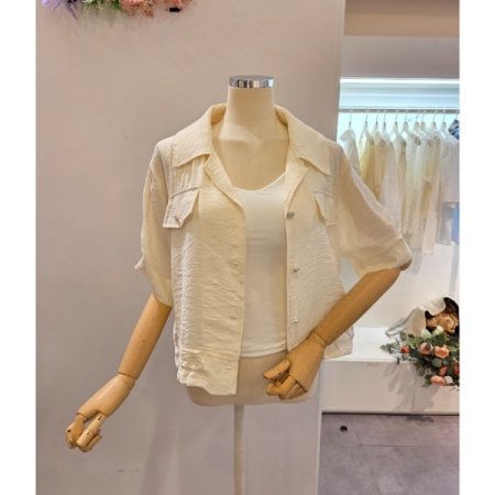 페이크 포켓 스트링 블라우스