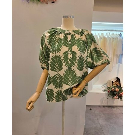 5부소매 야자잎 블라우스