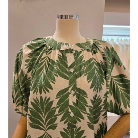 5부소매 야자잎 블라우스
